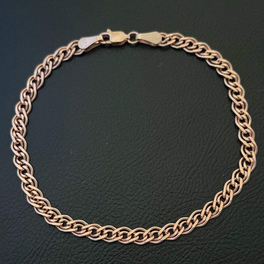 Link chain 5mm 925 silver bracelet unisex rambo 14k rose gold plated - Picture 6 of 7
